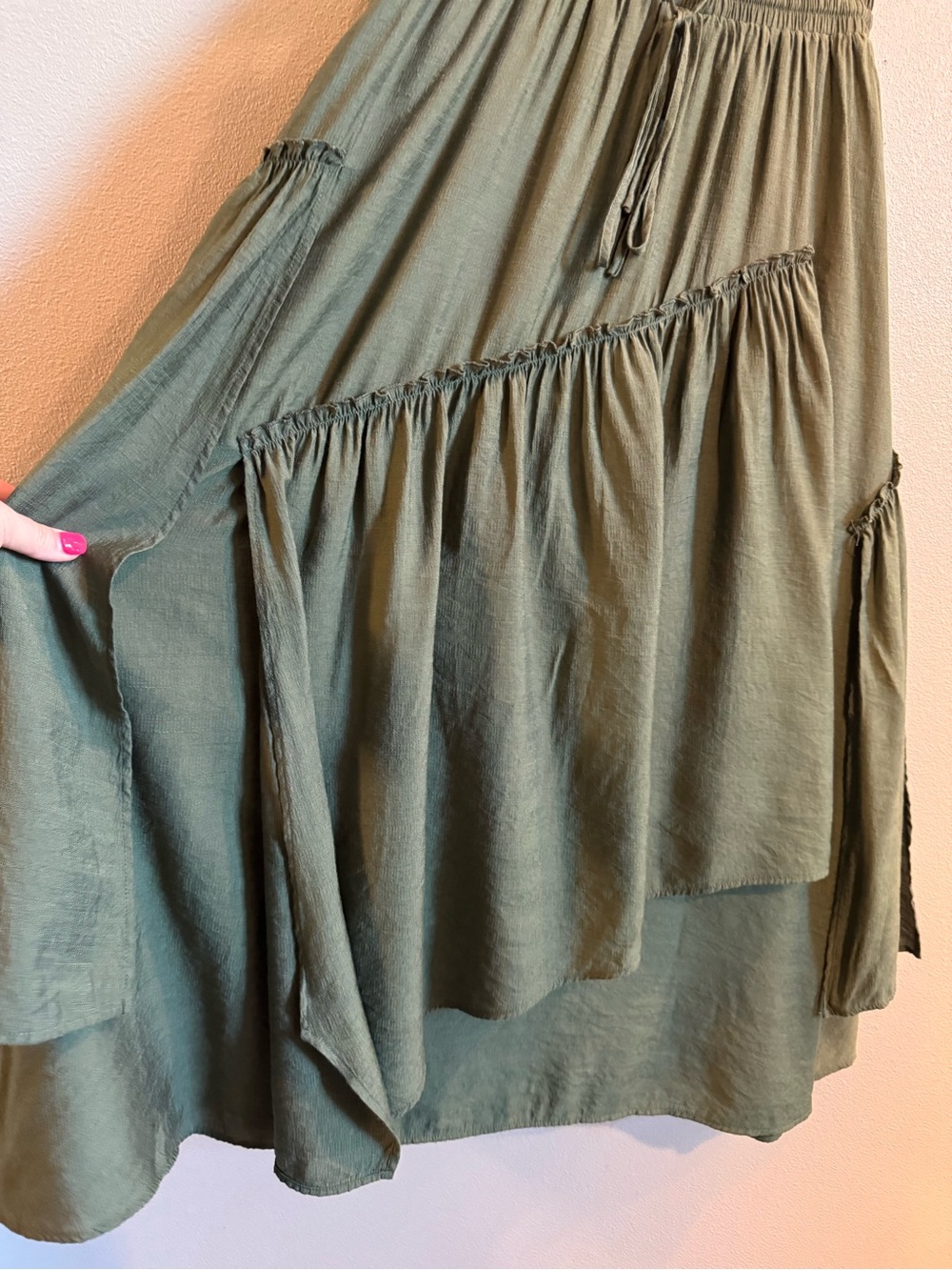 Scarlett Darkness Olive Green Renaissance Maxi Skirt with Drawstring Waist - Picture 4 of 11